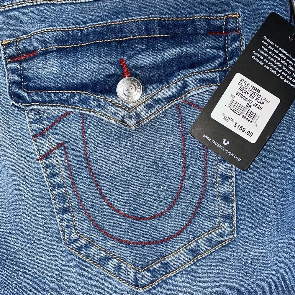 NWT True Religion Ricky Flap Frosted Light, Size 38x33